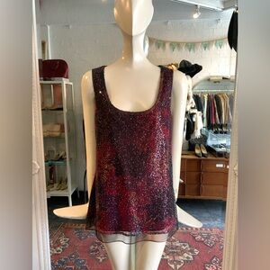 Elie Tahari Red and Purple Sequin Tank Top
